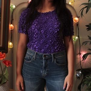 90s Inspired Purple Popcorn Scrunched Stretchy Top